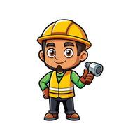 Employee Actively Utilizing Flashlight on Job Site vector