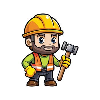 Worker Using Hammer for Construction Tasks vector