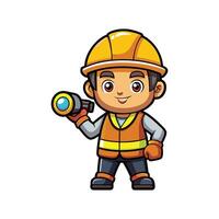 Worker Using Flashlight for Inspection vector