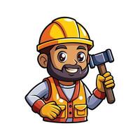 Dedicated Worker with Hammer in Action vector