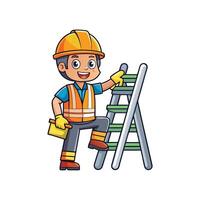 Dedicated Worker with Ladder on Job Site vector