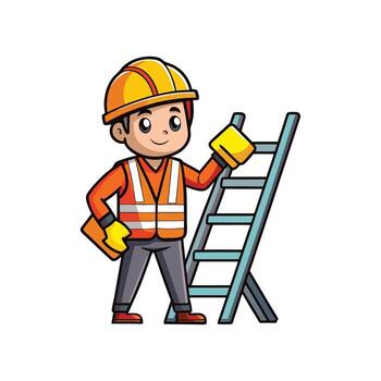 Hardworking Employee Utilizing Ladder vector