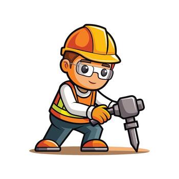 Employee Utilizing Jackhammer for Construction Tasks vector