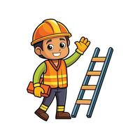 Worker Using Ladder for Construction Tasks vector