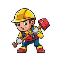 Dedicated Worker with Mallet on Job Site vector