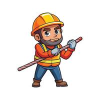 Dedicated Employee with Rope for Lifting at Work vector