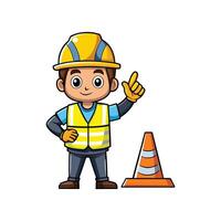 Worker Holding Safety Cone for Traffic Control vector