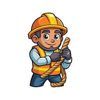 Hardworking Worker Using Rope for Heavy Lifting vector