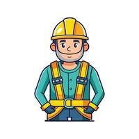 Hardworking Worker Using Safety Harness Image vector