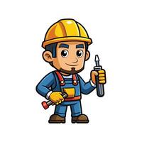 Worker Using Screwdriver for Assembly vector