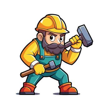 Hardworking Worker Effectively Using Sledgehammer vector