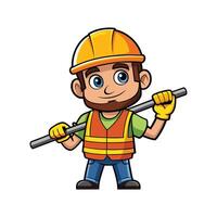 Dedicated Employee with Steel Rod on Job Site vector