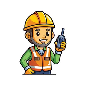 Hardworking Worker Utilizing Walkie Talkie vector