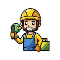 Worker Demonstrating Use of Welding Helmet vector