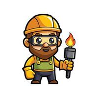 Worker Demonstrating Use of Welding Torch vector