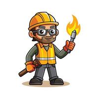 Hardworking Worker Using Welding Torch vector