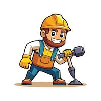 Worker Using Jackhammer for Breaking Concrete vector