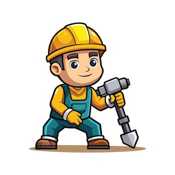 Hardworking Worker Using Jackhammer for Projects vector