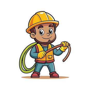 Hardworking Worker Using Rope for Rigging vector