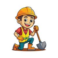 Employee Enjoying a Break with Shovel vector