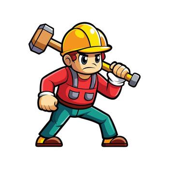 Dedicated Employee Using Sledgehammer Effectively vector