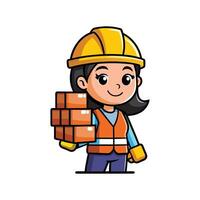 Hardworking Female Worker Moving Bricks vector