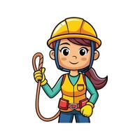 Hardworking Female Worker Using Climbing Rope vector