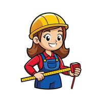 Hardworking Female Worker Measuring for Accuracy vector