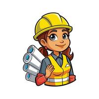 Female Worker Holding Pile of Blueprints vector