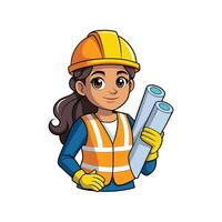 Hardworking Female Worker Using Blueprints for Planning vector