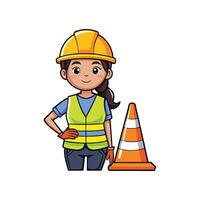 Creative Illustration of Female Worker with Safety Cone vector