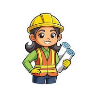 Cartoon Worker Holding Set of Plans Illustration vector