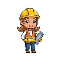 Female Worker Cartoon with Set of Plans vector