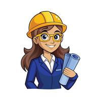 Creative Cartoon of Worker Holding Blueprints vector