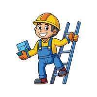 Cartoon of Worker with Ladder vector