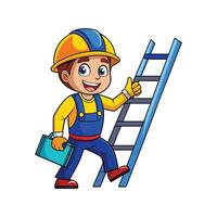 Unique Cartoon of Worker with Ladder vector
