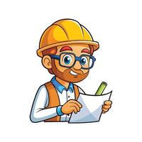 Worker Checking Blueprint with Pencil Cartoon vector
