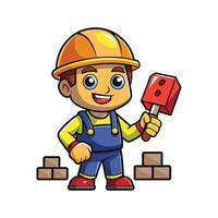 Worker Holding Brick with Trowel Cartoon vector