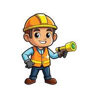 Creative Cartoon of Worker with Flashlight vector