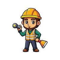Cartoon of Worker with Flashlight vector
