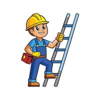 Creative Cartoon of Worker Holding Ladder Upright vector