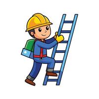 Unique Cartoon of Worker with Upright Ladder vector