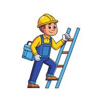 Worker Holding Ladder Upright Cartoon vector