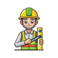 Unique Cartoon of Worker with Leveling Tool vector