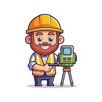 Creative Cartoon of Worker Holding Laser Distance Measurer vector