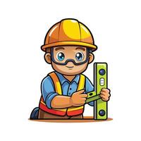 Worker Holding Leveling Tool Cartoon vector