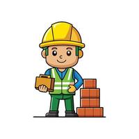 Unique Cartoon of Worker with Pile of Bricks vector
