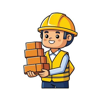 único dibujos animados de trabajador con apilar de ladrillos vector