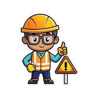 Cartoon of Worker Pointing to Safety Rules Sign vector