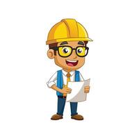 Unique Cartoon of Worker with Blueprint vector